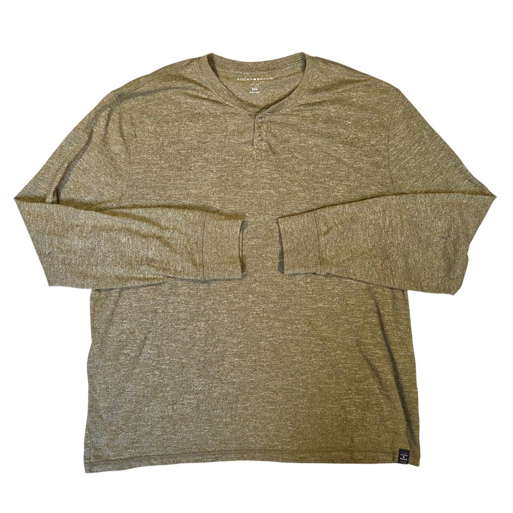 Lucky Brand Mens XXL Heathered Olive Green Long Sleeve Henley Shirt Cotton Blend